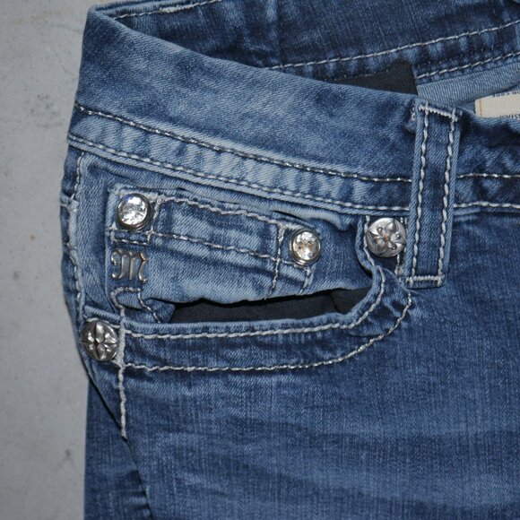 Miss Me Jeans Women’s 29/10 Easy Boot Bling Thick Stitch Western Blue Jeans - Picture 8 of 11